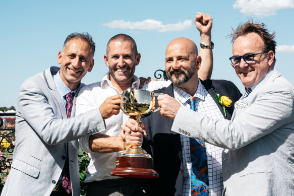 Ozzie Kheir, second from the right, says Ciaron Maher and David Eustace are world-class trainers.