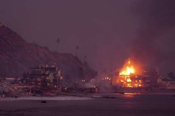 Beachfront Malibu homes are destroyed by the Palisades fire in California.