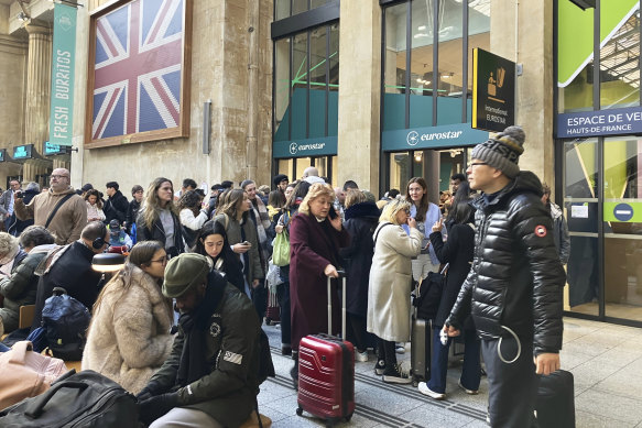 Travellers wait as Eurostar trains to London and all trains heading to northern France have been brought to a halt following the discovery of an unexploded bomb dating back to World War II.