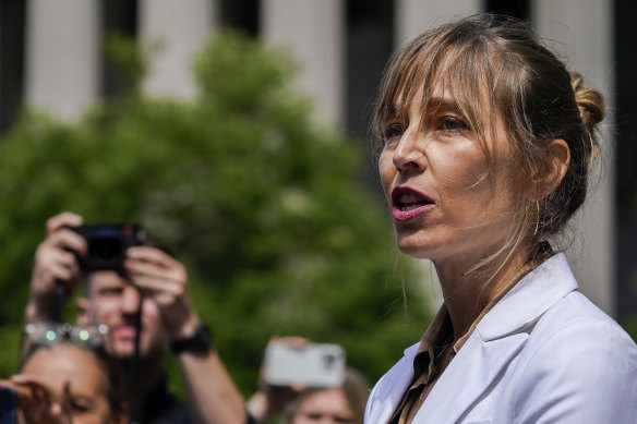 Annie Farmer, one of the four accusers who testified against Ghislaine Maxwell at trial, speaks, to  the media outside court after the sentencing.