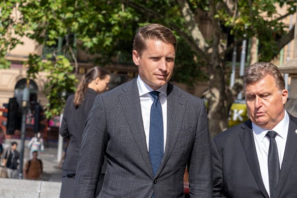Andrew Hastie (left) arrives for Allen’s memorial service.