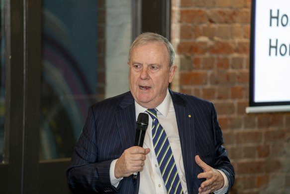 Former treasurer Peter Costello addresses a Financial Services Council breakfast on Wednesday.