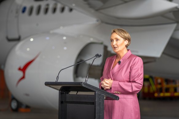 Issues with Qantas? Why not take it to the top? CEO Vanessa Hudson pictured in a Qantas hangar.