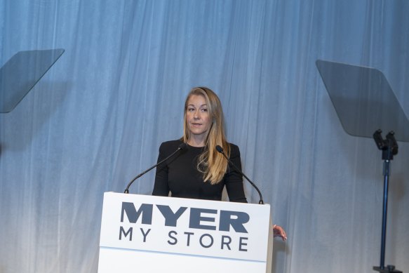 Myer chair and chief executive Olivia Wirth at the company’s annual general meeting in December 2024.