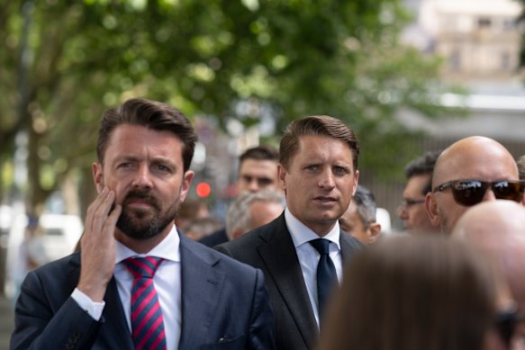 Jonno Duniam at a funeral with Andrew Hastie last month.