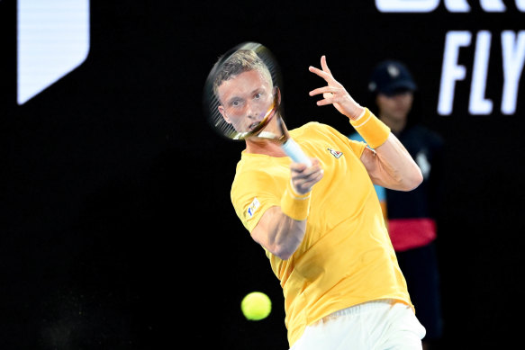 Jiri Lehecka on Rod Laver Arena on Tuesday night. 