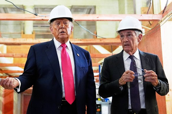 President Donald Trump and Federal Reserve chairman Jerome Powell toured the Fed’s office renovation in July.