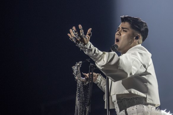 Australia’s Sheldon Riley performs in his dress rehearsal at Eurovision this week.