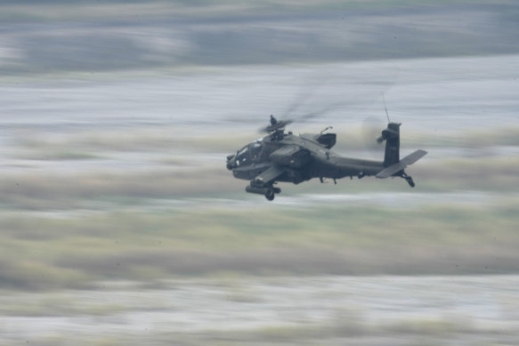 A US Apache helicopter in a drill last week.