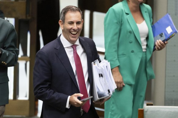 Treasurer Jim Chalmers arrives for question time today.