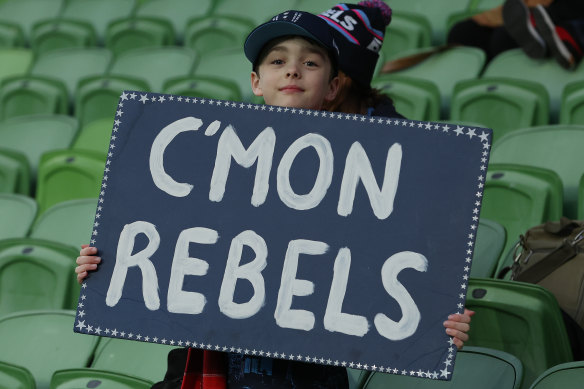 Will the Melbourne Rebels survive in Super Rugby? This young fan at AAMI Park this month hopes so.