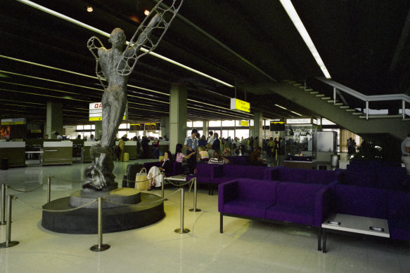 Art and purple lounge chairs: Melbourne Airport circa 1978.
