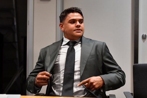 Latrell Mitchell prepares for his hearing.