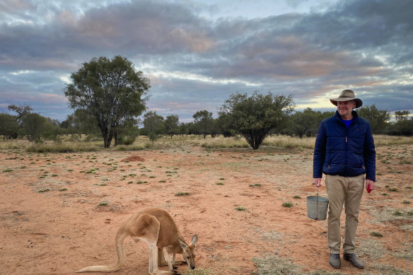 The roo man of the NT … Brolga Barns with one of his charges.