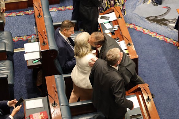 Roger Cook embraces Sandra Brewer.