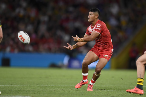 It was a tough night for Isaiya Katoa for Tonga against the Kangaroos.