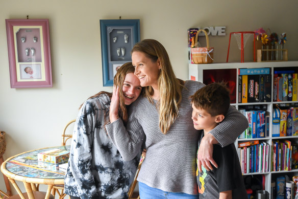 Single parent Suzanne Fahie, with her children Charli and Jasper, uses JobSeeker to supplement her family income.