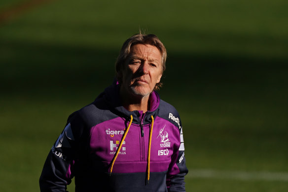 Craig Bellamy, pictured at training on Thursday, has regrouped after describing the Storm's loss to Canberra last week as "embarrassing". 