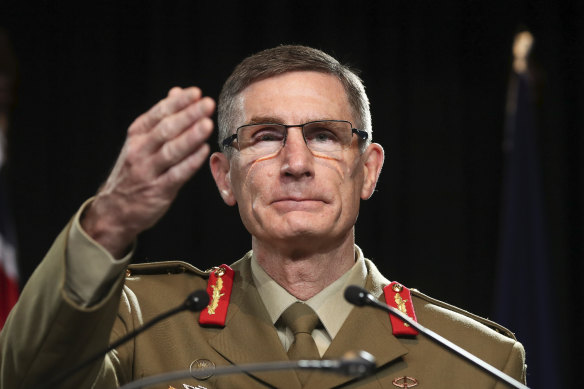 Chief of the Defence Force General Angus Campbell takes questions on Thursday.