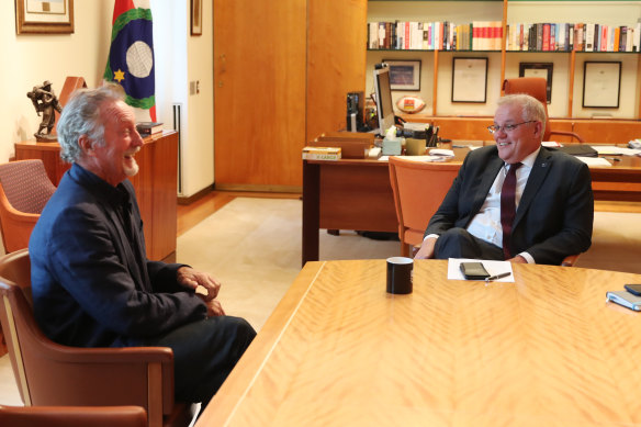 Actor Bryan Brown and Prime Minister Scott Morrison in the PM’s office on February 24.