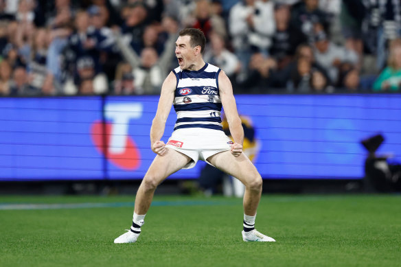 Irresistible: Geelong goalkicker Jeremy Cameron.