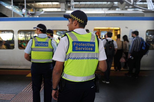 Protective services officers at Southern Cross Station, Victoria’s most dangerous.