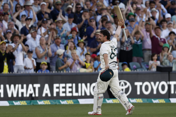 Travis Head walks off Adelaide Oval after his blistering ton against India.