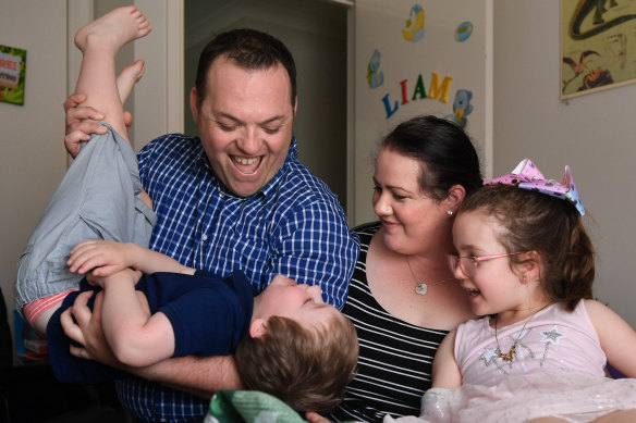 Angela Hind with her husband Heath Hind and daughter Matilda, 6, and son Liam, 4. 