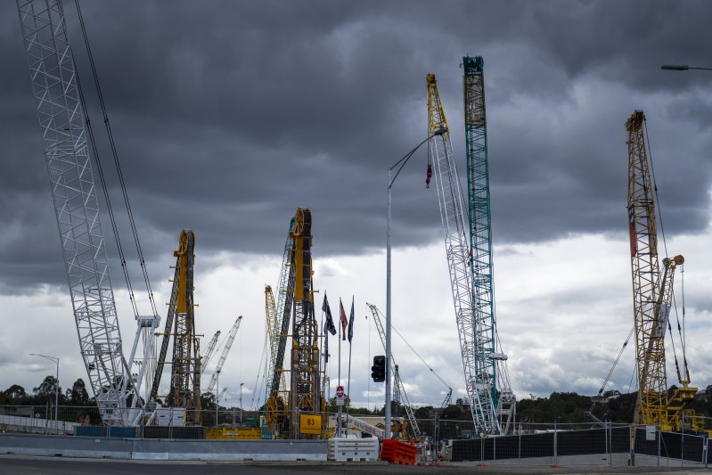Crawling to a record: the $36 billion North East Link road project in Melbourne alone accounts for 30 cranes, giving it the most of any project in the country.