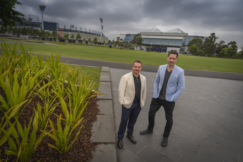 Global spaces: How a precinct like Melbourne Park is seen from the air to broadcast audiences is part of its global branding, says Aspect Studio co-CEO Adam Kiekebosch, right, with co-CEO Valter Vieira.