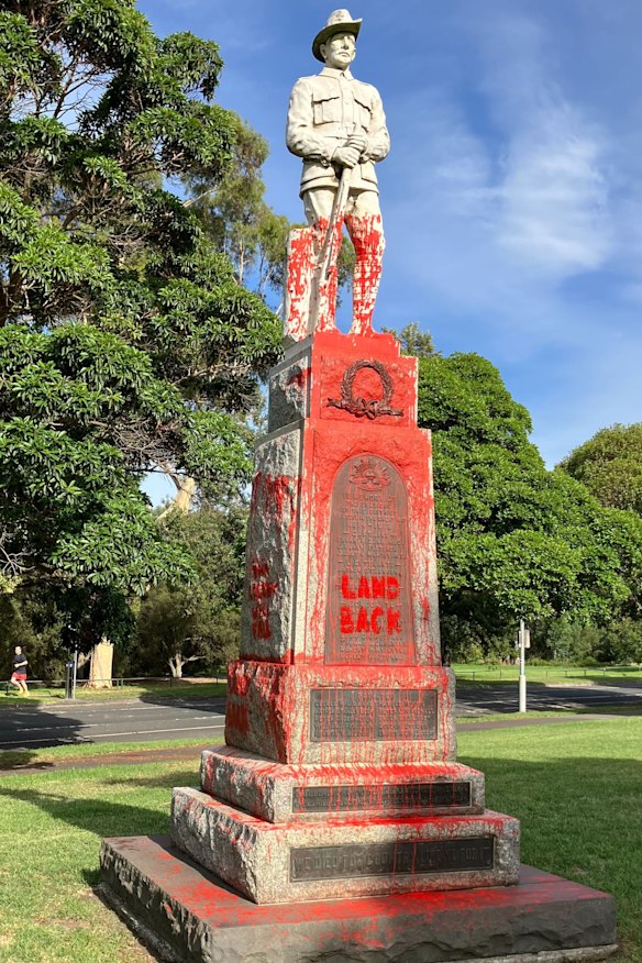 The vandalised war memorial in Parkville.