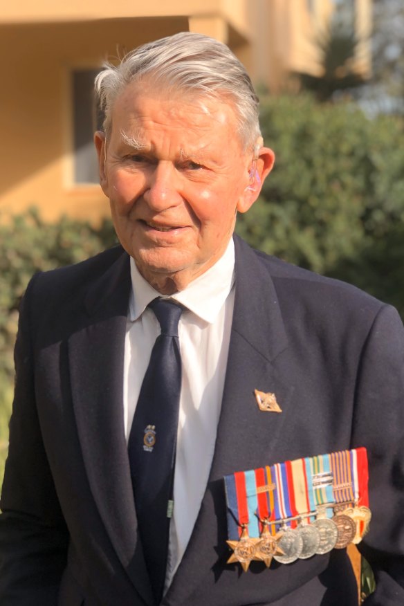Peter with his war medals on Anzac Day this year. 