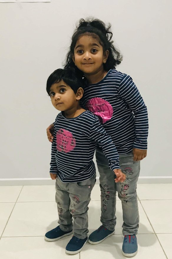 Tharunicaa with her three-year-old sister Kopika (right) in May 2019.