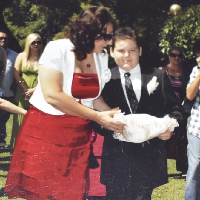 Reece walked the rings down the aisle at his sister's wedding.