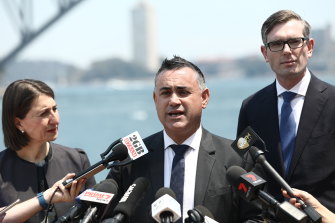 Then Deputy Premier John Barilaro announcing the state’ new trade commissioner roles in December 2019.