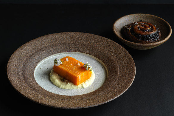 Vegetarian dishes such as pumpkin and turnip terrine are a feature.