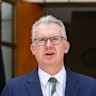 Home Affairs Minister Tony Burke addressing a press conference on Monday. 