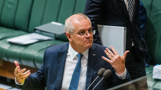 Prime Minsiter Scott Morrison in question time on Thursday.