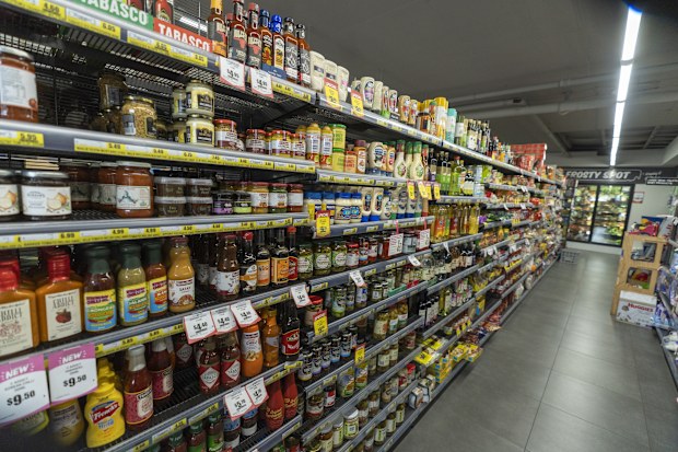 Food items on a supermarket shelf