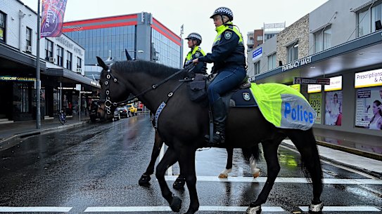 Mounted Police patrol the streets of Fairfield during Sydney’s 2021 COVID-19 lockdown. It is one year since citywide restrictions were imposed to stop the spread of the Delta variant. 