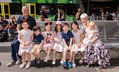 Exciting day out: Charlie and Sue Giansiracusa and their grandchildren visited Myer’s Christmas Windows.