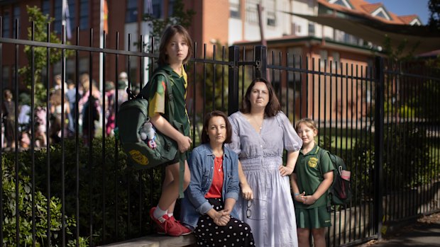 Chatham Primary School Council president Caroline Kennon with Pamela Nasiakos and Caroline’s children August and Clementine.