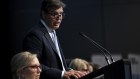 BoQ chairman Patrick Allaway speaks at the bank’s shareholder meeting on Tuesday.