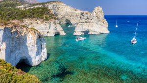 Kleftiko cove located at the south coast of Milos island, Greece. 