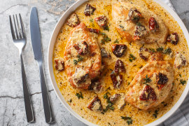 Marry me chicken, braised chicken breast in a creamy sauce with sun-dried tomatoes, is a recipe that went viral on TikTok in 2023.