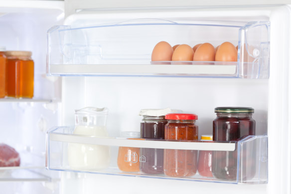 Eggs can go in or out; but the fridge is a better home for opened jars of jam.