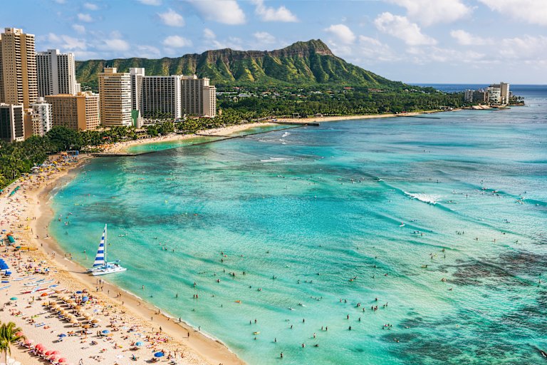 Waikiki beach in Honolulu, Oahu island.