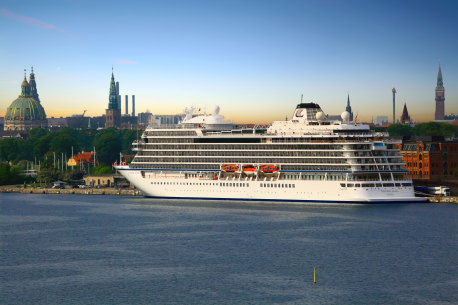 The cruise ship Viking Star docked at port in Copenhagen. 