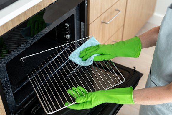 Take the oven racks out to clean them.