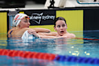 Kaylee McKeown and Hannah Fredericks after competing in the women's 200m backstroke final.